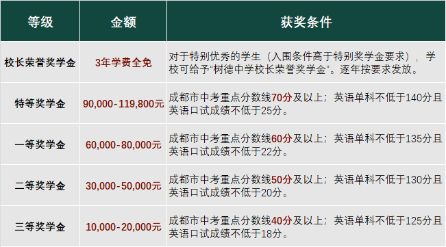 成都樹德中學國際部獎學金計劃