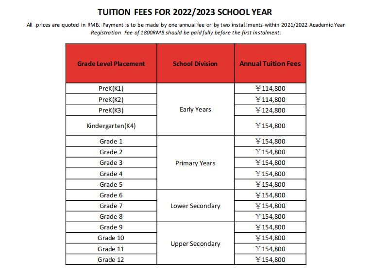 南京伊頓外籍人員子女學校2022-2023學費